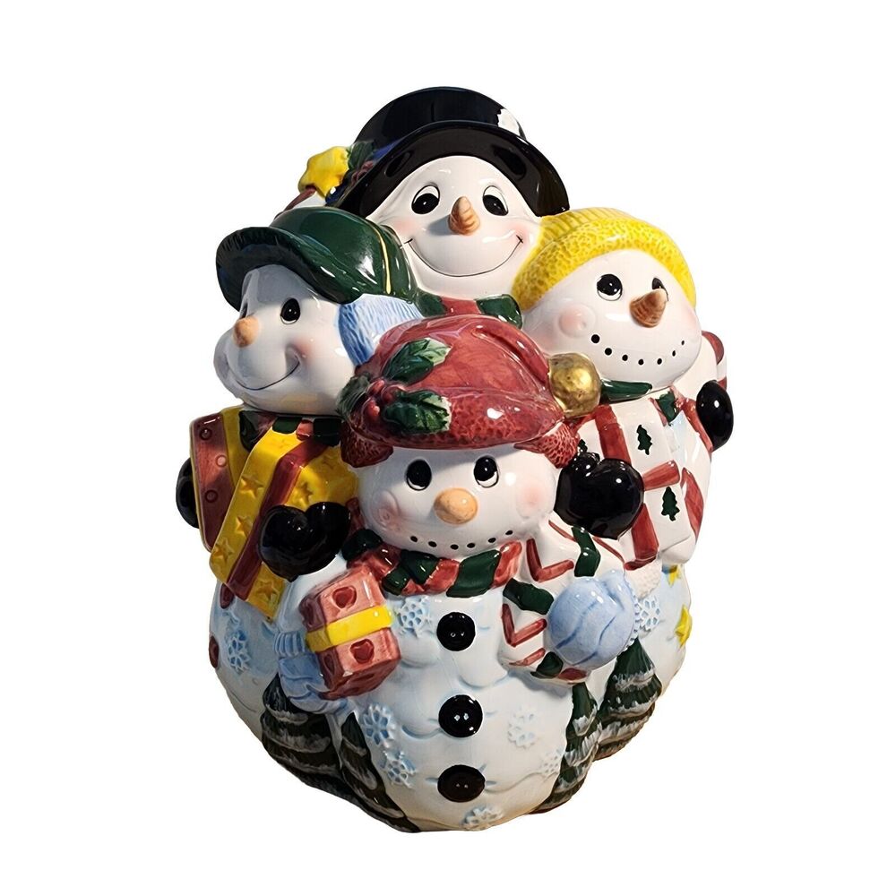 Jay Import Cookie Jar Snowmen Family Christmas Presents Holiday Winter Decor